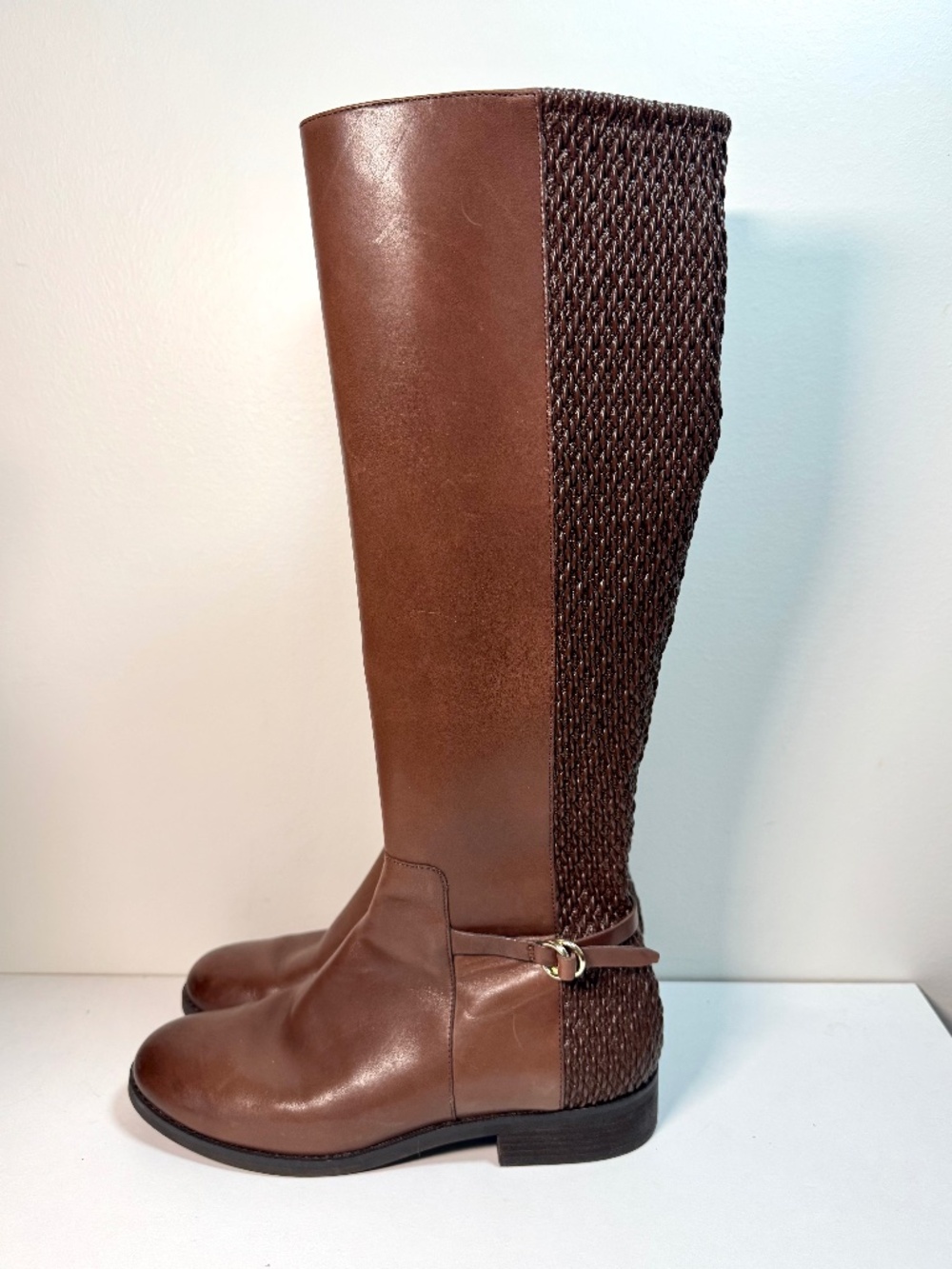 Cole Haan Brown Leather Woven Knee High "Isabell" Riding Boots | Size 7.5